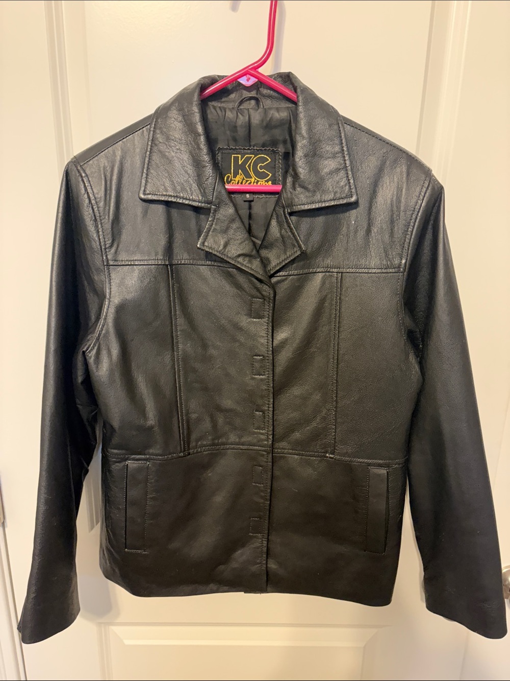 KC Collection Women's Black Leather Button-Front Jacket